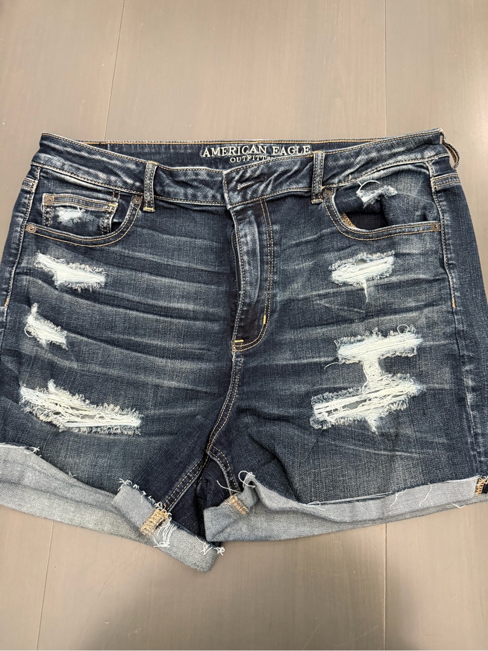 American Eagle Outfitters Dark Indigo Distressed Denim Shorts size 16